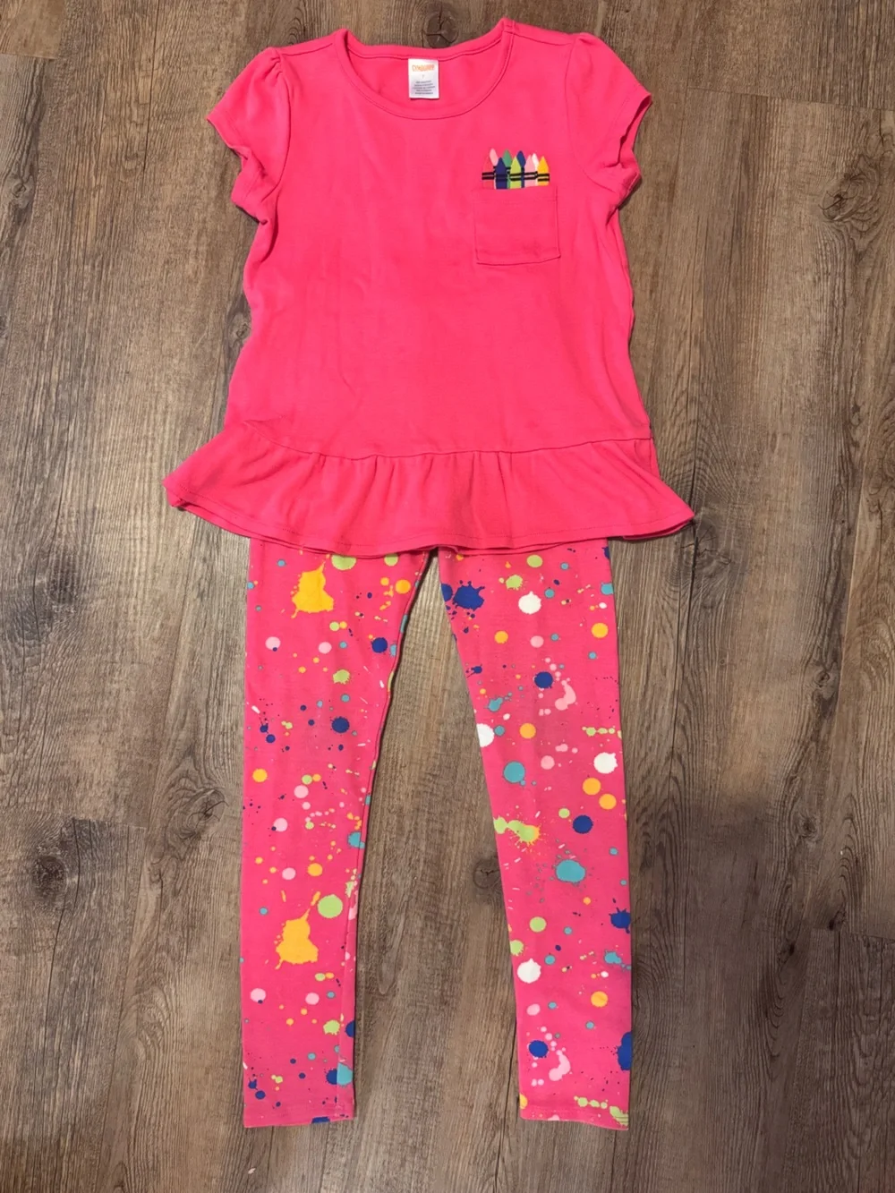 Gymboree Girls Matching Pink Top and Paint Splatter Leggings- size 7